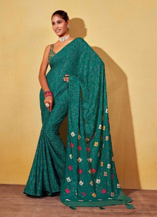 Rama Georgette Trendy Saree with Foil Print Work for Casual