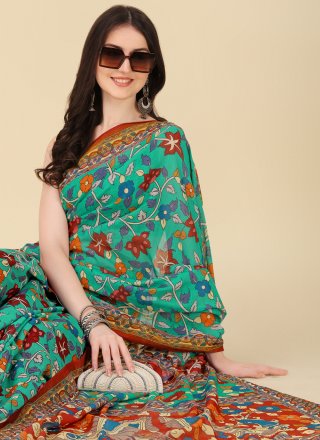Rama Linen Contemporary Saree with Digital Print Work for Women