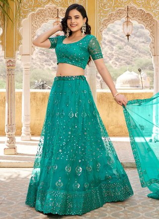 Rama Net Embroidered and Sequins Work Lehenga Choli for Ceremonial