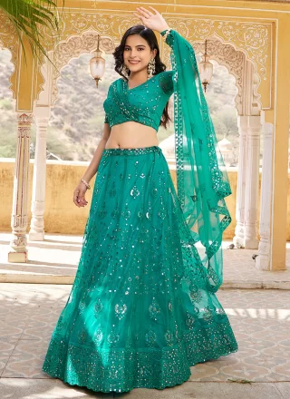 Rama Net Embroidered and Sequins Work Lehenga Choli for Ceremonial