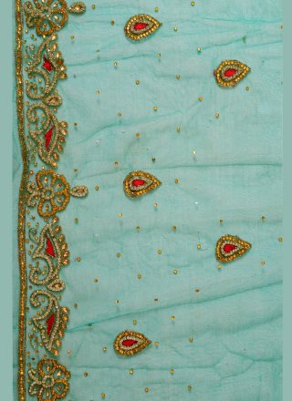 Rama Net Traditional Saree with Stone and Thread Work