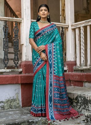 Rama Print Work Cotton Silk Classic Saree