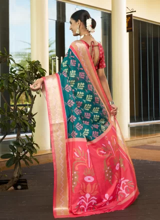 Rama Pure Crepe Casual Saree with Digital Print and Woven Work for Women