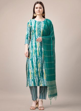 Rama Rayon Readymade Salwar Suit with Embroidered and Print Work