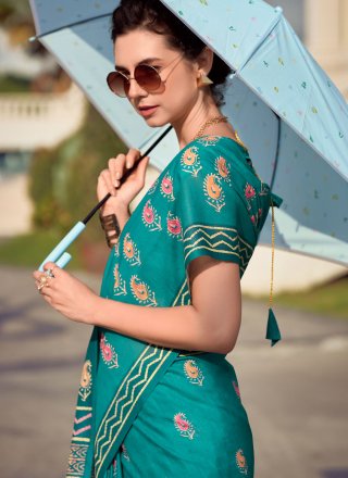 Rama Silk Designer Saree with Print Work for Women