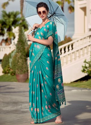 Rama Silk Designer Saree with Print Work for Women