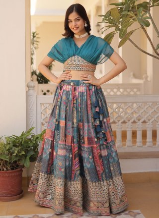 Rama Silk Digital Print, Embroidered and Foil Print Work Readymade Lehenga Choli for Ceremonial
