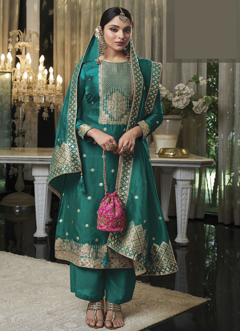 Buy Party Wear Green Embroidery Work Premium Silk Readymade Salwar Suit  Online From Surat Wholesale Shop.