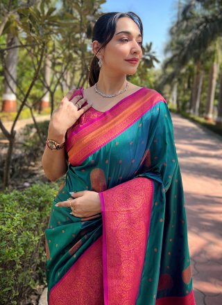 Rama Silk Woven and Zari Work Contemporary Saree for Ceremonial