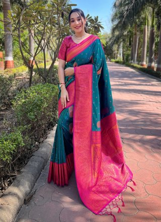 Rama Silk Woven and Zari Work Contemporary Saree for Ceremonial