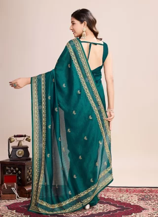 Rama Vichitra Silk Embroidered Work Casual Saree