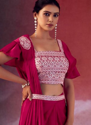 Rani Crepe Silk Trendy Saree with Embroidered Work