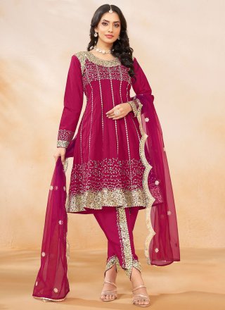 Rani Embroidered and Sequins Work Art Silk Readymade Salwar Suit
