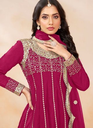 Rani Embroidered and Sequins Work Art Silk Readymade Salwar Suit