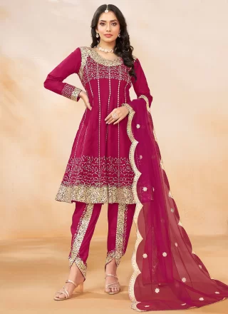 Rani Embroidered and Sequins Work Art Silk Readymade Salwar Suit
