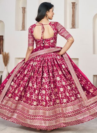 Rani Embroidered, Sequins and Zari Work Jacquard A - Line Lehenga Choli