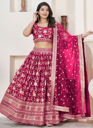 Rani Embroidered, Sequins and Zari Work Jacquard A - Line Lehenga Choli