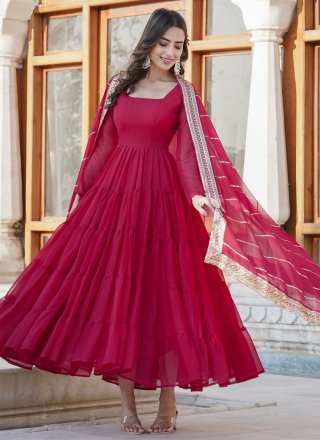 Rani Faux Georgette  Designer Gown In Plain for Ceremonial