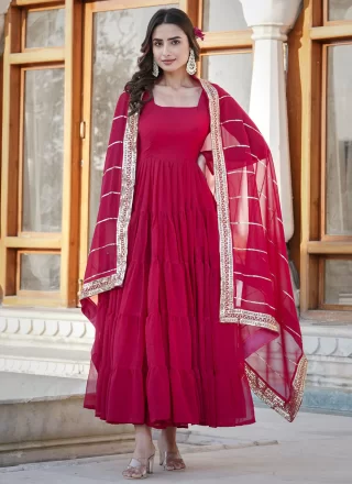 Rani Faux Georgette  Designer Gown In Plain for Ceremonial