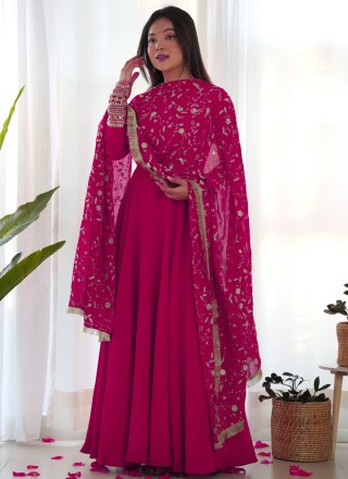 Rani Faux Georgette Readymade Salwar Suit with Embroidered, Plain, Sequins and Zari Work for Ceremonial