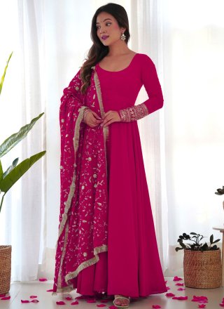 Rani Faux Georgette Readymade Salwar Suit with Embroidered, Plain, Sequins and Zari Work for Ceremonial