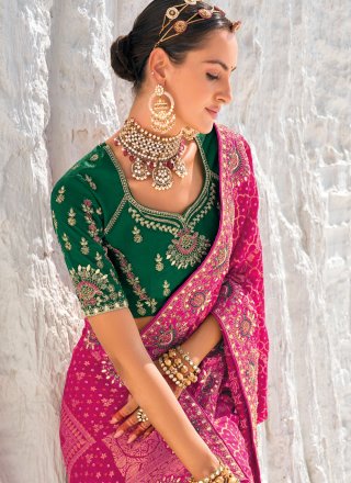 Rani Georgette Designer Saree with Embroidered, Patola Print, Weaving and Zari Work
