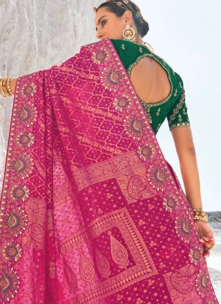 Rani Georgette Designer Saree with Embroidered, Patola Print, Weaving and Zari Work