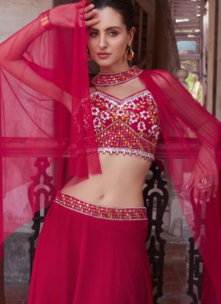 Rani Georgette Embroidered and Mirror Work Readymade Lehenga Choli for Ceremonial