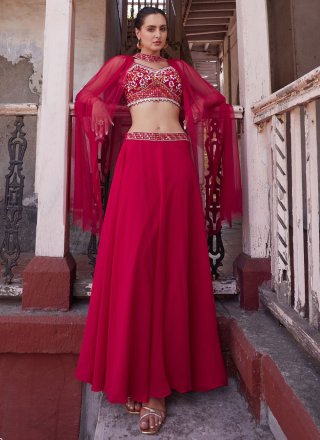 Rani Georgette Embroidered and Mirror Work Readymade Lehenga Choli for Ceremonial
