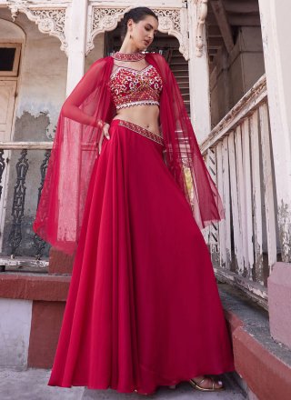 Rani Georgette Embroidered and Mirror Work Readymade Lehenga Choli for Ceremonial