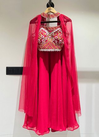 Rani Georgette Embroidered and Mirror Work Readymade Lehenga Choli for Ceremonial