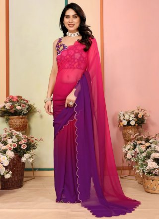 Rani Georgette Print Work Designer Saree