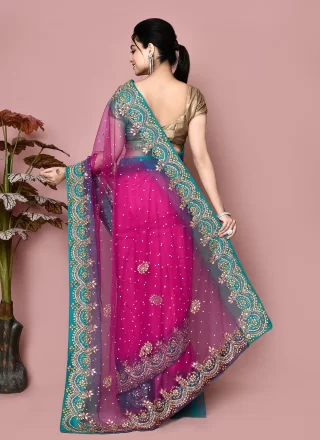 Rani Net Hand Work Designer Saree for Ceremonial