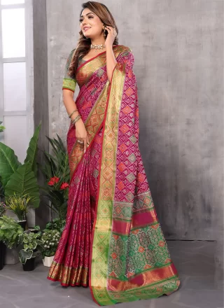 Rani Patola Silk Weaving Work Traditional Saree for Casual