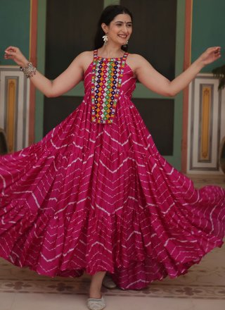 Rani Rayon  Designer Gown with Mirror and Print Work