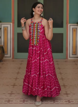 Rani Rayon  Designer Gown with Mirror and Print Work
