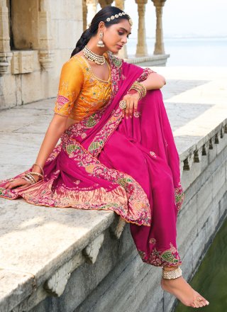 Rani Satin Contemporary Sari with Embroidered, Moti, Sequins, Stone and Thread Work for Women