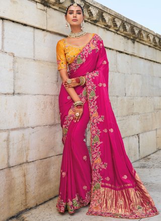 Rani Satin Contemporary Sari with Embroidered, Moti, Sequins, Stone and Thread Work for Women