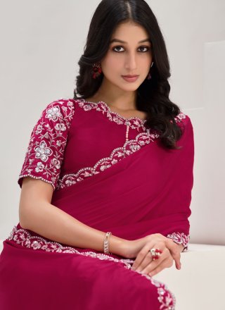 Rani Satin Silk Contemporary Saree with Embroidered and Sequins Work for Women