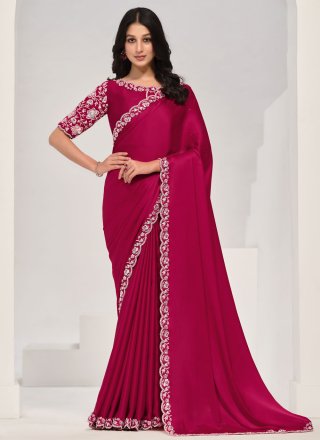 Rani Satin Silk Contemporary Saree with Embroidered and Sequins Work for Women