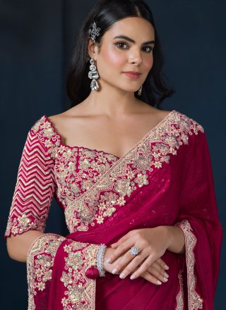 Rani Satin Silk Sequins and Thread Work Contemporary Sari for Women