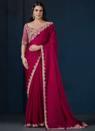 Rani Satin Silk Sequins and Thread Work Contemporary Sari for Women