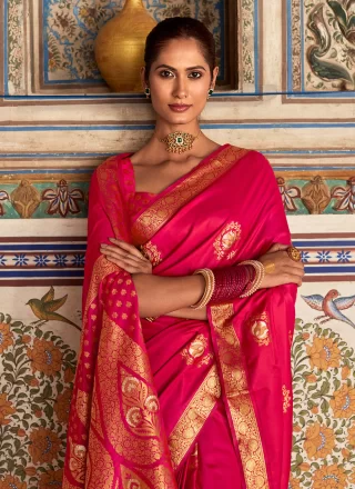 Rani Satin Silk Woven Work Trendy Saree for Women