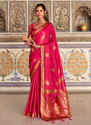 Fuzzy Pink Woven Chikankari Saree – MySilkLove