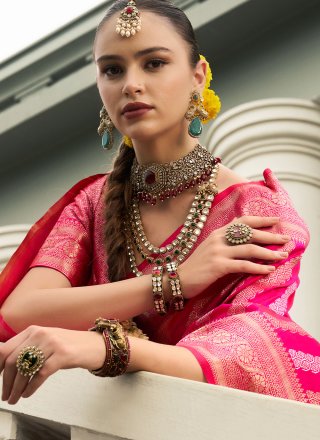 Rani Silk Classic Sari with Jaal and Weaving Work for Ceremonial