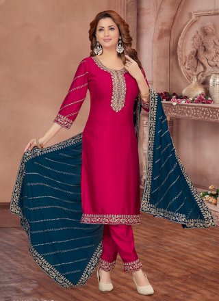 Rani Silk Embroidered Work Salwar Suit for Women