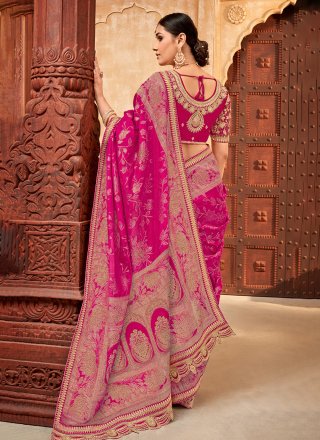 Rani Silk Patch Border and Embroidered Work Contemporary Saree
