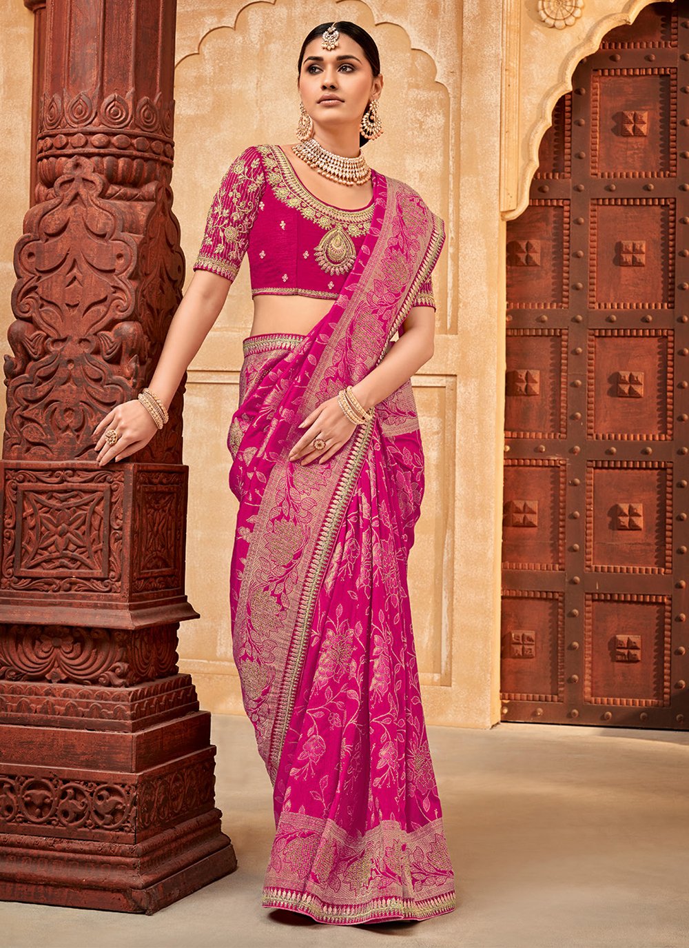 rani silk patch border and embroidered work contemporary saree 282037