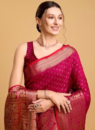 Rani Silk Trendy Saree with Jacquard and Weaving Work