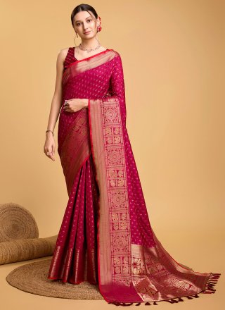 rani silk trendy saree with jacquard and weaving work 284255